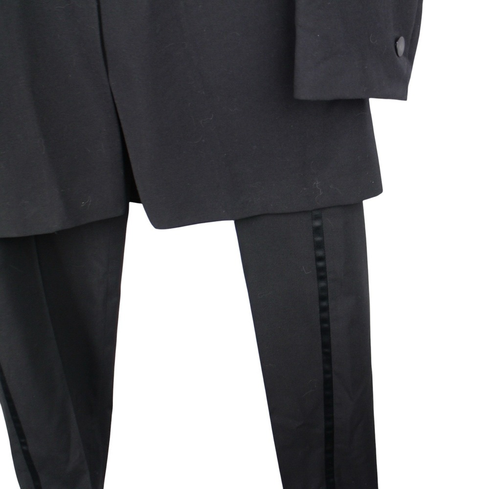 Vintage 70s Mod Black Velvet Collar Tuxedo Suit Mens 40L Satin Stripe Formal - Picture 5 of 9